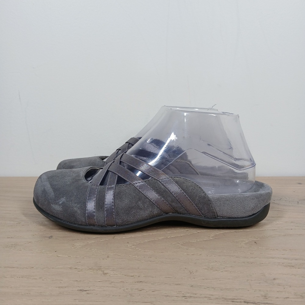 Vionic Claire Flats Womens 7 Gray Suede Mary Jane Comfort Orthopedic Casual